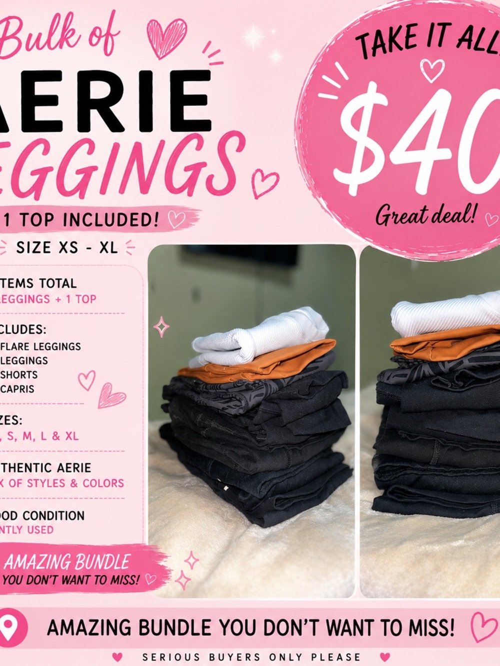 aerie Leggings Bundle in Black, Rust & White